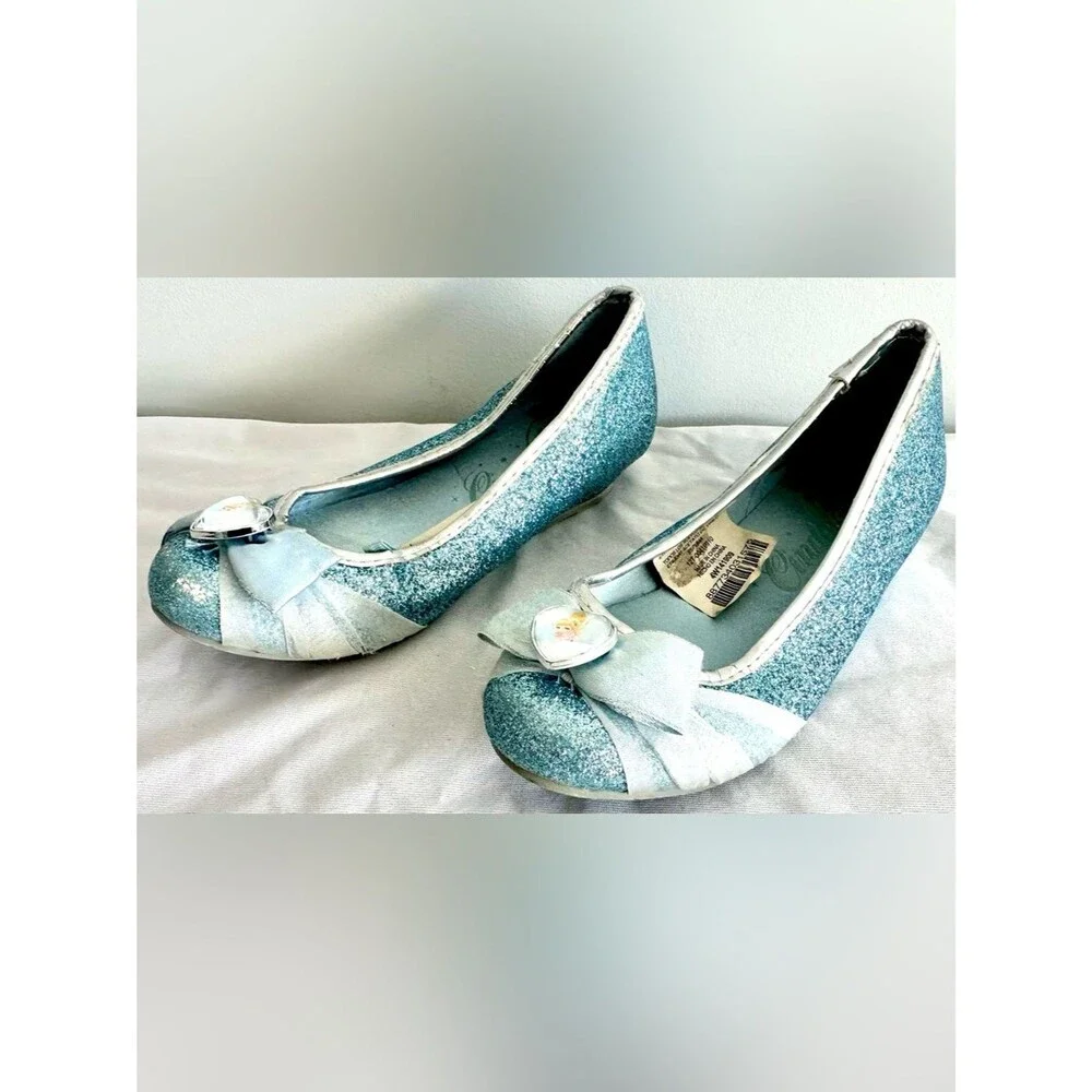 Disney Cinderella Glitter Flats Girls Size 11/12 Blue Sparkle Princess Shoes